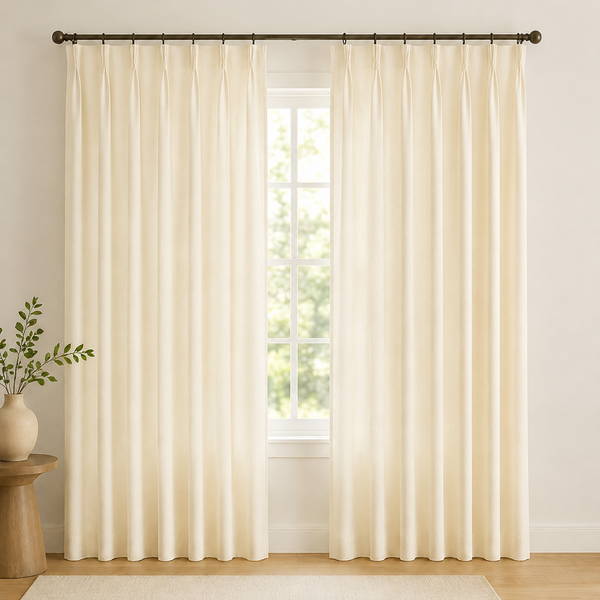 Maplehem Linen Ready Made Privacy Curtains – Pinch Pleat Unlined | Ivory, Light Gray & Sky Blue
