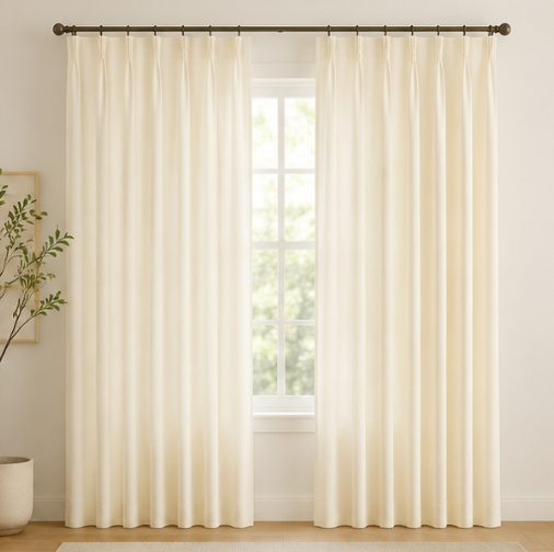 Maplehem Linen Ready Made Privacy Curtains – Pinch Pleat Unlined | Ivory, Light Gray & Sky Blue