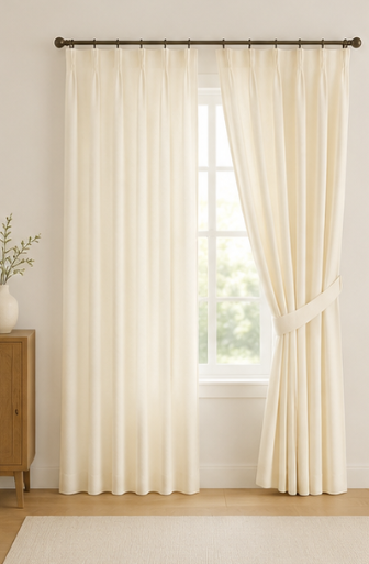 Maplehem Linen Ready Made Privacy Curtains – Pinch Pleat Unlined | Ivory, Light Gray & Sky Blue