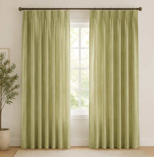 Maplehem Linen Pinch Pleat Curtains | Sage Green, Olive Green & Beige
