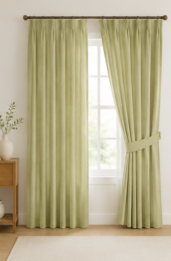 Maplehem Linen Pinch Pleat Curtains | Sage Green, Olive Green & Beige