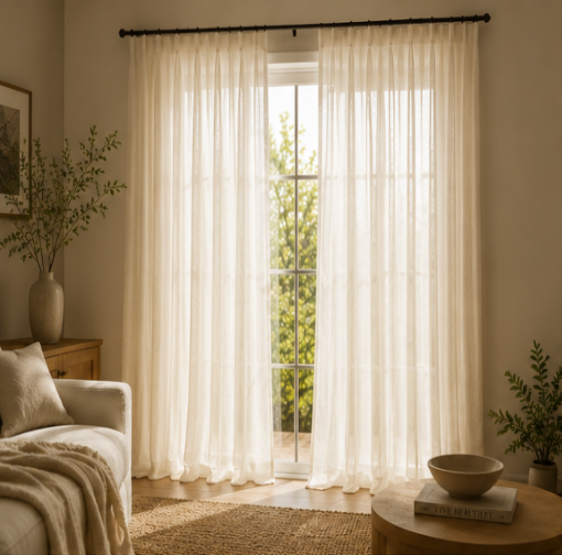Maplehem Linen Sheer Curtains | Khaki Yellow, Light Khaki & Burlywood Birch