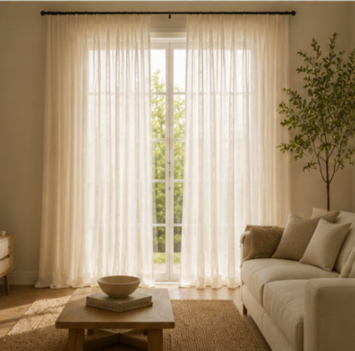 Maplehem Linen Sheer Curtains | Khaki Yellow, Light Khaki & Burlywood Birch