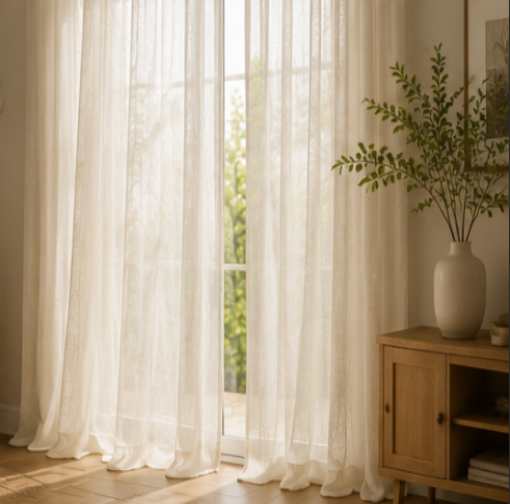 Maplehem Linen Sheer Curtains | Khaki Yellow, Light Khaki & Burlywood Birch