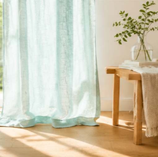 Maplehem Linen Pinch Pleat Curtains | Breathable Bedroom Drapes in Mint, Cream, Beige & Olive