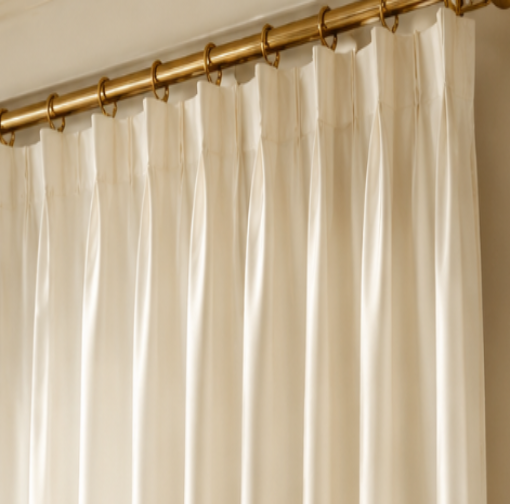 Maplehem Luxury Silk Pinch Pleat Curtains | Modern Living Room Drapes in Silver Gray & Silk Cream