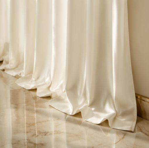 Maplehem Luxury Silk Pinch Pleat Curtains | Modern Living Room Drapes in Silver Gray & Silk Cream