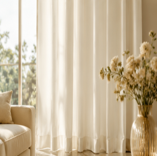 Maplehem Luxury Silk Pinch Pleat Curtains | Modern Living Room Drapes in Silver Gray & Silk Cream