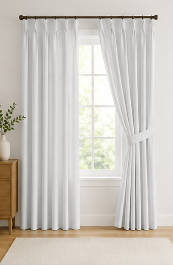 Maplehem Luxury Silk Pinch Pleat Curtains | Silk Cream, Silver Gray & Soft Blue