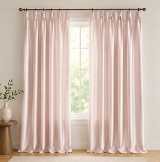 Maplehem Luxury Silk Pinch Pleat Curtains | Rose Pink, Seafoam Green & Dove Gray