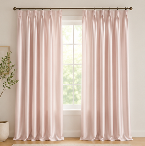 Maplehem Luxury Silk Pinch Pleat Curtains | Rose Pink, Seafoam Green & Dove Gray