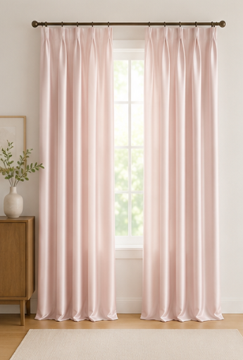 Maplehem Luxury Silk Pinch Pleat Curtains | Rose Pink, Seafoam Green & Dove Gray
