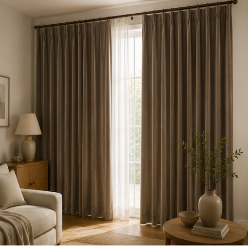 Maplehem Velvet Curtains | White, Brown & Gold