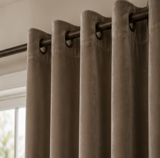 Maplehem Velvet Curtains | White, Brown & Gold