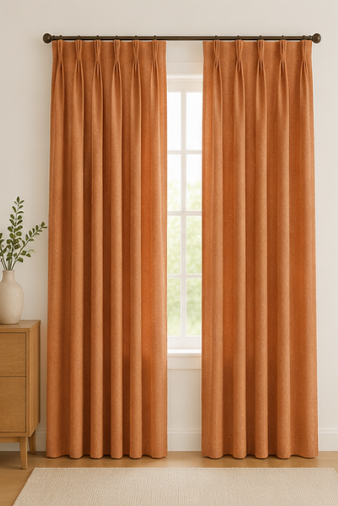 Maplehem Luxury Cotton Pinch Pleat Curtains | Terracotta, Mustard, Cream, Gray, Blue & Sage