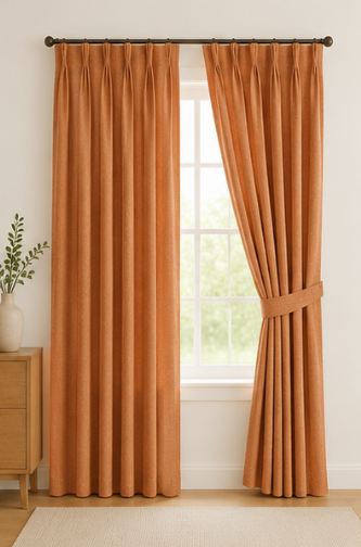 Maplehem Luxury Cotton Pinch Pleat Curtains | Terracotta, Mustard, Cream, Gray, Blue & Sage