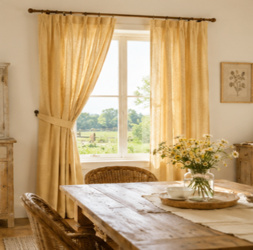 Maplehem Cotton Pinch Pleat Curtains | Farmhouse Dining Room Drapes in Mustard, Sage, Blue & More
