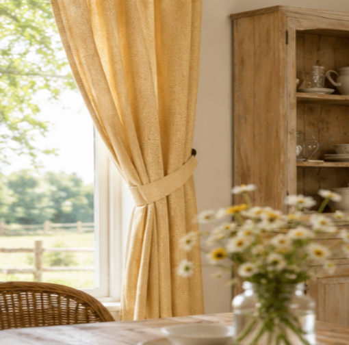 Maplehem Cotton Pinch Pleat Curtains | Farmhouse Dining Room Drapes in Mustard, Sage, Blue & More