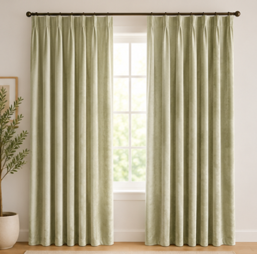 Maplehem Luxury Velvet Pinch Pleat Curtains | Terracotta, Mustard, Cream, Gray, Blue & Sage