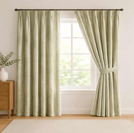 Maplehem Luxury Velvet Pinch Pleat Curtains | Terracotta, Mustard, Cream, Gray, Blue & Sage